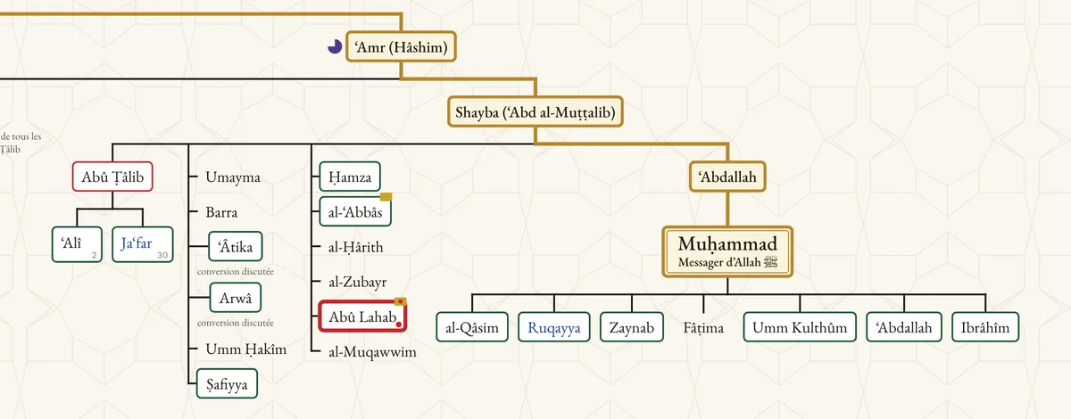 Extrait de l’arbre : la lignée de Hâshim et de ‘Abd al-Muṭṭalib jusqu’au Prophète ﷺ